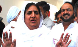 PPCC chief Rajinder Kaur Bhattal addressing mediapersons in Bathinda on Saturday.