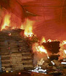 Fire rages in a television manufacturing factory in the Industrial Area, Mohali, on Saturday.