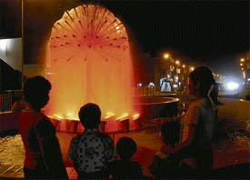 As the mercury rises, the fountains at the Mugal Canal in Karnal provide the much-needed relief to residents on Friday evening.