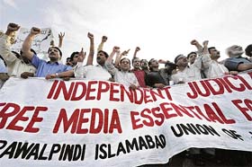 Pakistani journalists march to mark the International Day for Press in Islamabad