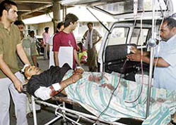Harkirat, who suffered four bullet injuries in a brawl during a night-long party at a resort, being shifted to Fortis, Mohali, from GMCH, Chandigarh.
