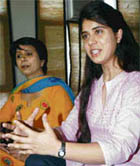 Taru Sugandha (right) and Deepika Dhir address a press conference at the Chandigarh Press Club on Saturday.