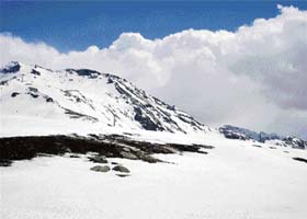 A view of the snow-covered Rohtang Pass