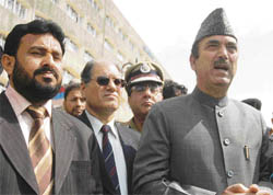 Chief Minister Ghulam Nabi Azad at the civil secretariat in Srinagar on Monday.