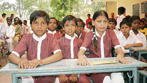 Students during the inaguration function of a school at Bal Bhawan, Sarabha Nagar, Ludhiana.