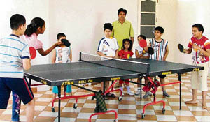 Budding paddlers at the newly set up tennis academy in Ludhiana on Monday. 