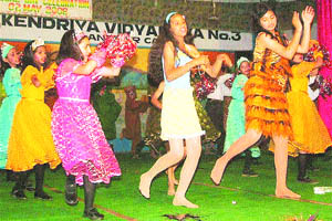 Students of Kendriya Vidyalaya-3 perform during the annual day function in Jalandhar.