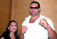 The Great Khali, Indian-born wrestler, poses at a press meet in the Capital on Wednesday.