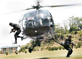 Special Forces personnel in action during a disaster management exercise held by the Army in Shimla