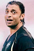Shoaib Akhtar during practice at Eden Gardens in Kolkata.