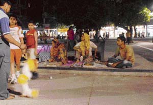 A view of illegal squatters in Sector 17, Chandigarh, on Thursday evening.