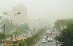 The duststorm that hit Jalandhar on Thursday evening reduces visibility to near zero.