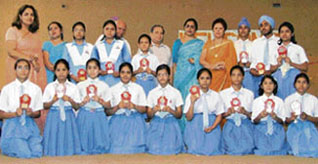 Winners of a poetry competition at Sanatan Vidya Mandir School in Ludhiana on Thursday.