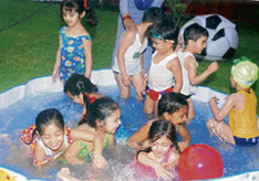 Tiny tots enjoy a pool party at B.D. Goenka Public School in Ludhiana.