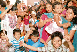 Kids and their mothers celebrate Mothers Day at Tender Heart School, Sector 33, Chandigarh, on Friday.