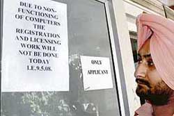 A public notice about non-functional computers has been put up outside the RLA office in Sector 17, Chandigarh.