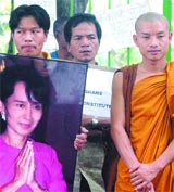 Burmese who live in India participate in a dharna for their demands at Jantar Mantar in the Capital