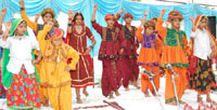 Students of GD Senior Secondary School performing Rajasthani folk dance during the foundation stone laying ceremony of the new judicial court complex in Abohar on Sunday.