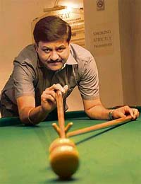 Ajay Gupta in action during the billiards championship in Chandigarh