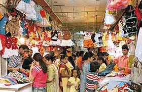 A passage that has been encroached upon by shopkeepers in the Sector 19 Sadar Bazaar in Chandigarh