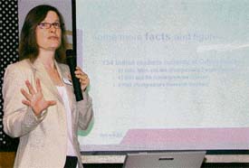 Member, Oxford Brookes University international office, Sally Green addresses mediapersons in Ludhiana on Monday.