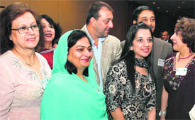 Sanjay Dutt with wives of Pakistani generals at a seminar organised by the India-Pakistan Soldiers Initiative for Peace, a group of retired personnel of armed forces of the two countries, in Mumbai on Monday.