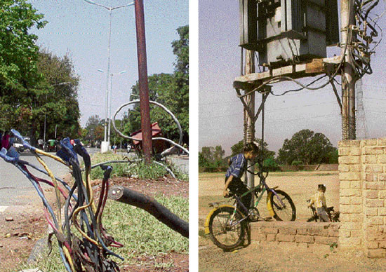 Loose wires on road dividing Sectors 27-28; and transformer in Khuda Alisher.