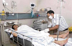 An injured being treated in a hospital in Ludhiana