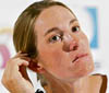World number one Justine Henin holds a news conference in Limelette on Wednesday. Henin announced her retirement from professional tennis