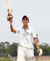 Manpreet Singh after hitting a century at cricket stadium, Sector 16, Chandigarh. 
