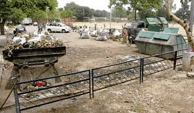 Garbage bins in the parking lot of the historic Nehru Park in Sector 22, Chandigarh.