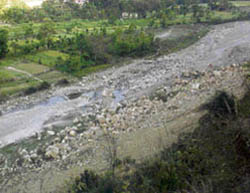 A view of the boulders dumped along the left bank of Ali Khad.