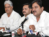 INLD leader Abhay Singh Chautala addresses mediapersons in Karnal on Friday.