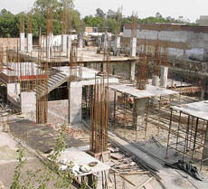 The proposed mall where construction goes on in full swing in Ludhiana. 