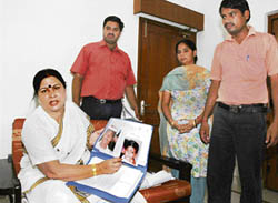 Sanjana Bajaj, member, NCPCR, looks into the complaints of aggrieved parents of missing children at the circuit house in Ludhiana on Friday.