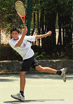 A player in action during a match of the qualifying round of the AITA talent series at the CLTA stadium, Sector 10, in Chandigarh on Saturday.