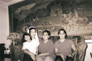 Benazir with her children and (right) as a vivacious young woman just out of Oxford