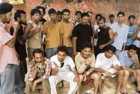 The dejected hostellers of Government College of Art-10 have their early morning tea at a roadside canteen in Sector 15, Chandigarh
