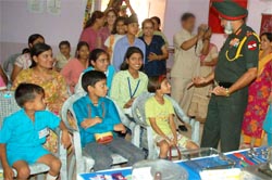 Lieutenant General R.S. Sujlana interacts with kids at the summer camp organised by the Chetak AWWA in Bathinda