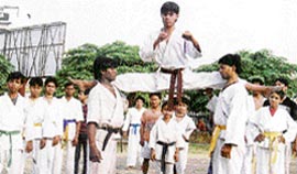 Participants at a gradation camp organised by the Punjab Ashihara Karate Federation in Ludhiana