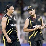 With Kolkata Knight Riders Shoaib Akhtar (L) doubtful due to knee injury, skipper Sourav Gangulys job has been rendered tougher against Rajasthan Royals in the IPL match at Eden Gardens in Kolkata