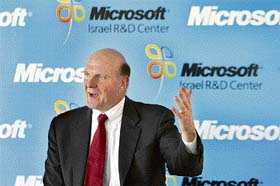 Microsoft chief executive officer Steve Ballmer at the launch of the companys new research and development center in Herzliya near Tel Aviv