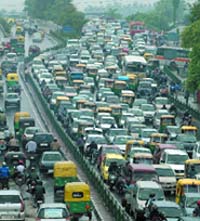 Heavy downpour causes traffic jam at ITO in New Delhi on Wednesday.
