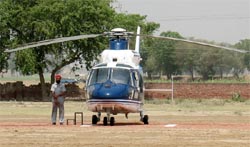CMs chopper landed at a stadium in Bhucho Kalan village which falls under the jurisdiction of Gram Panchayat on Friday. Tribune photo: Kulbir Beera