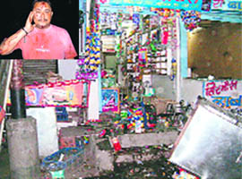 A view of the shop ransacked by assailants at Dadahu market in Nahan on Friday; and (inset) an injured man.