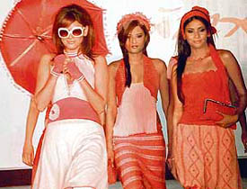 Models walk down the ramp during Anukama-08 in Mohali on Saturday.