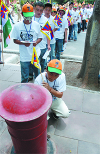 Tibetan students in exile post letters addressed to the United Nations (UN), International Olympic Committee (IOC) and European Union (EU) in New Delhi on Saturday. 
