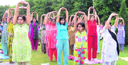 Participants at the week-long aerobics camp which concluded at Kidwai Nagar Mini Rose Garden in Ludhiana on Sunday.