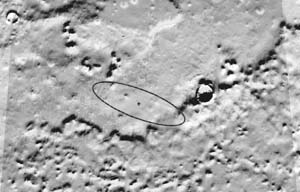 This topography map released by NASA on Saturday illustrates where NASA's Phoenix Mars Lander is targeted to land. Phoenix is most likely to land at the cross-shaped target at the centre of the red ellipse and least likely to land at the ellipse's edges. The ellipse is positioned over the northern arctic plains of Mars, and is about 70 km long. The topography data was taken by NASA's Mars Global Surveyor. 