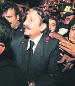 Pakistan's deposed Chief Justice Iftikhar Chaudhry arrives to address a lawyer's convention in Faisalabad on Sunday. Lawyers in Pakistan are demanding the reinstatement of 60 judges who were dismissed by President Pervez Musharraf during his emergency rule in November last. 